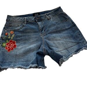 Earl Jeans Jean Size 32   Blue Women's Floral Shorts Flowers Boho Embroidery